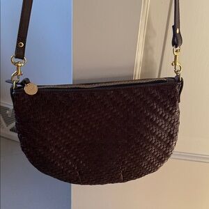 Retired Cassis CLARE V Elegant Woven Crossbody Bag in burgundy